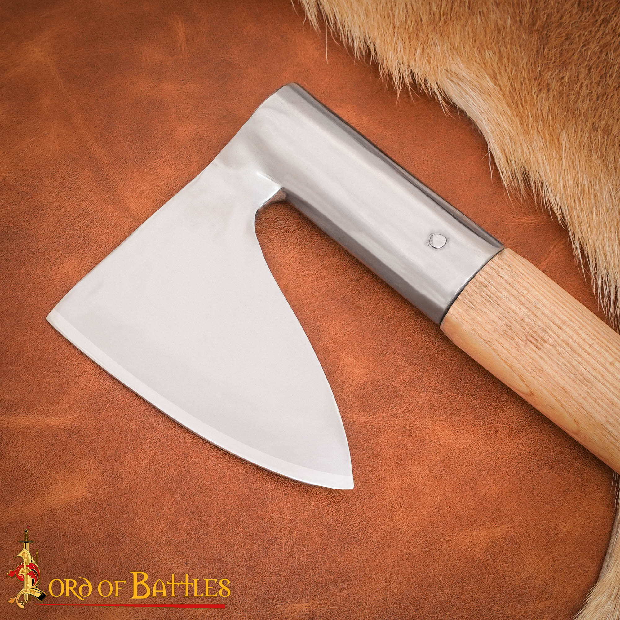 Medieval Steel Bearded Axe with Hammer Poll-25564-ASH 4 14th Century War Axe