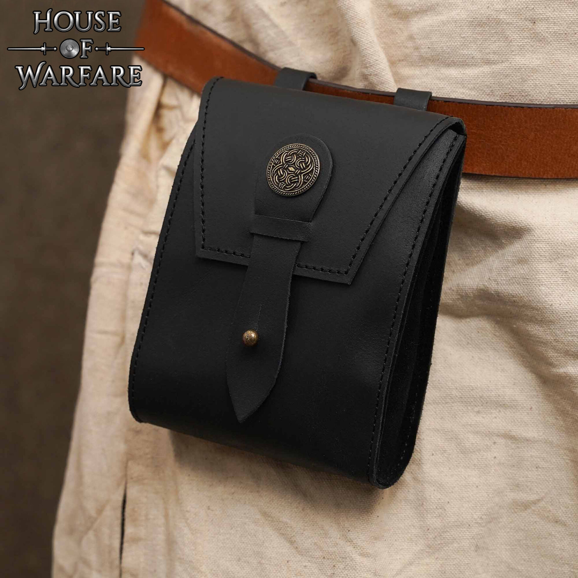 Medieval handcrafted leather bag-701778BK 1 Medieval Leather Belt Pouch