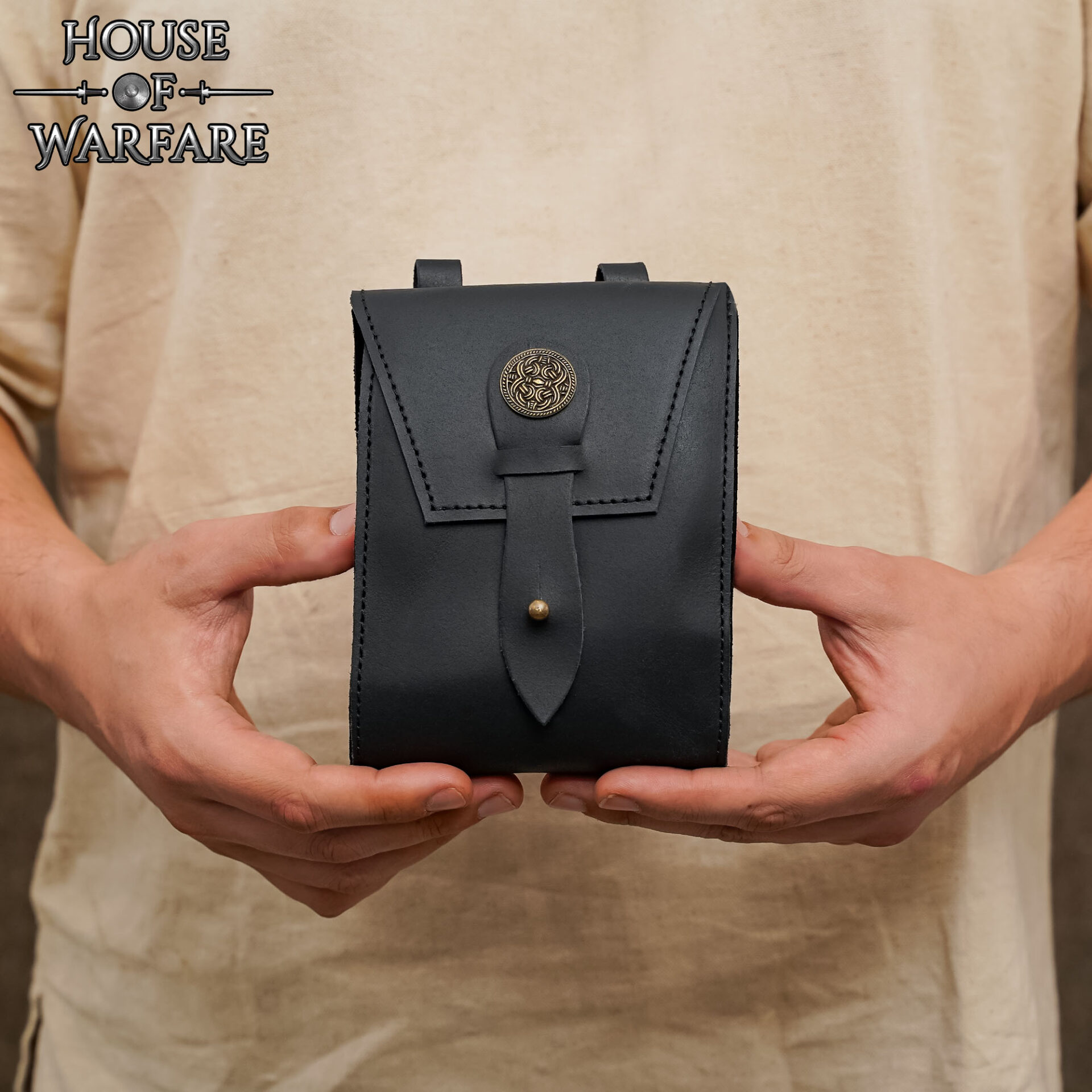 Medieval handcrafted leather bag-701778BK Medieval Leather Belt Pouch