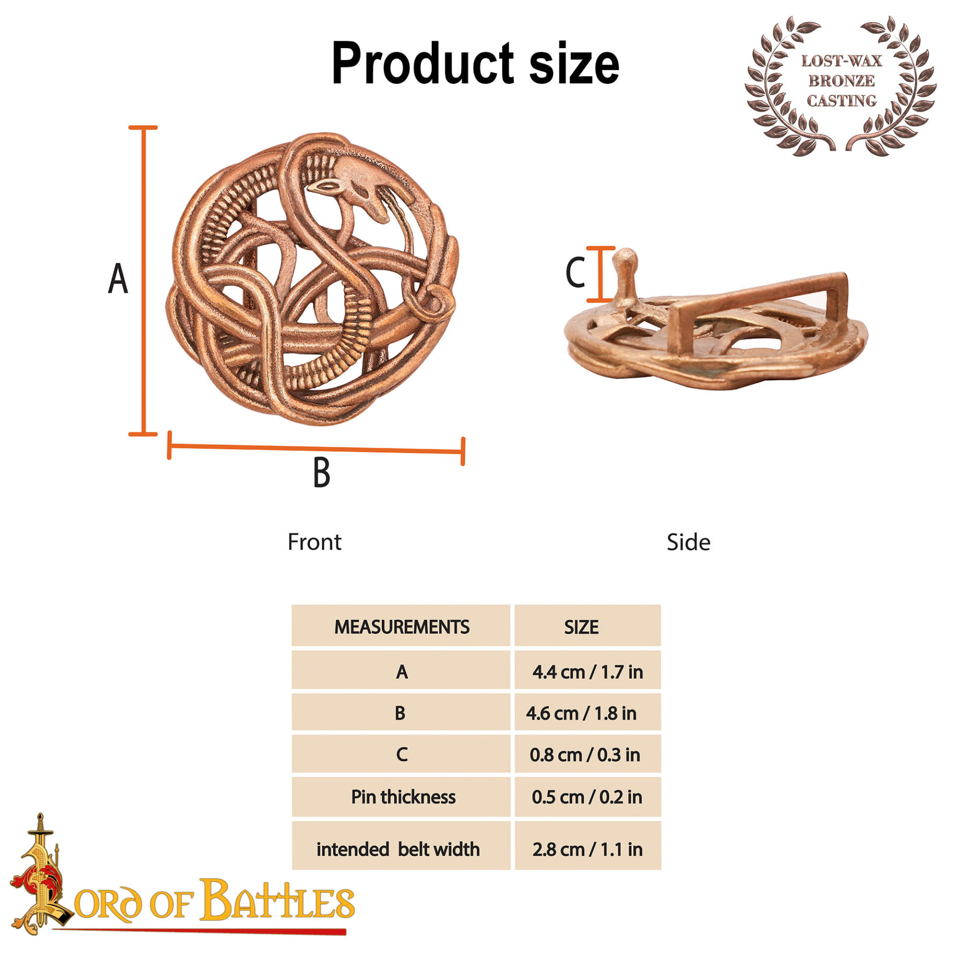 Viking Serpent Knot Buckle-26451BZ 2 Bronze Buckle