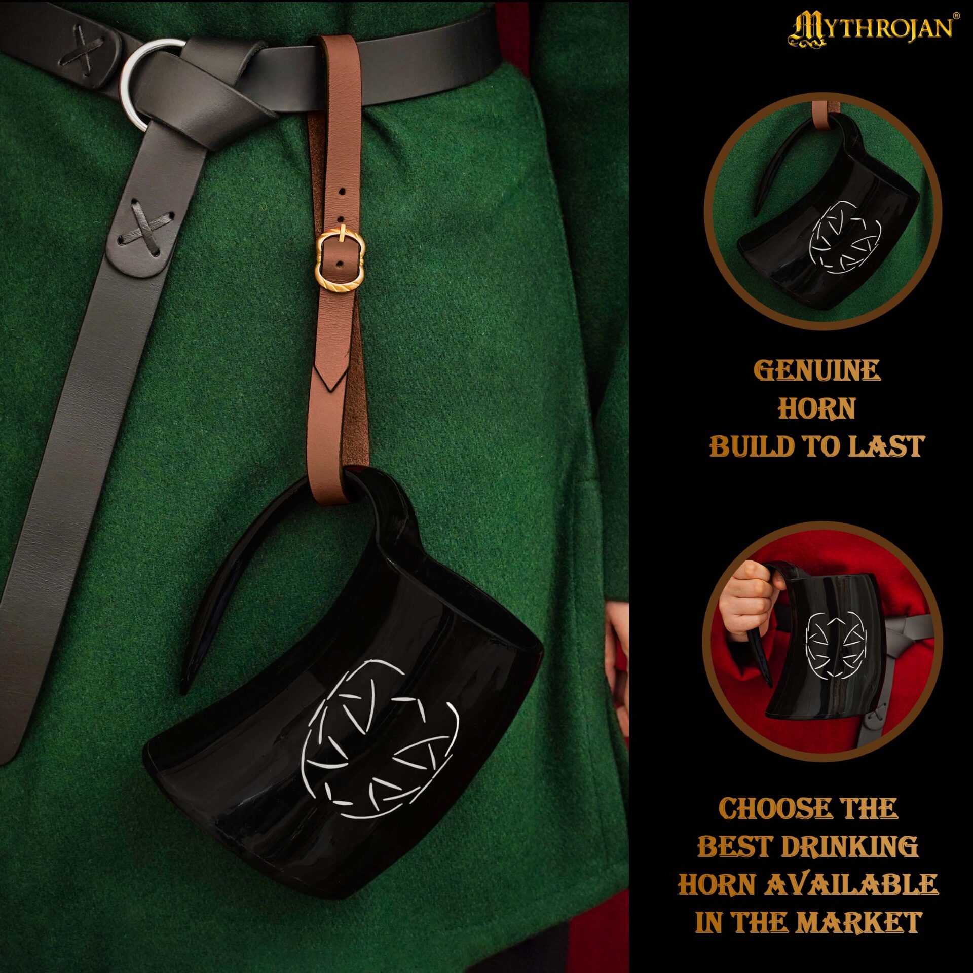 Viking drinking Horn Tankard with Leather Strap-300580 4 Viking Drinking Horn