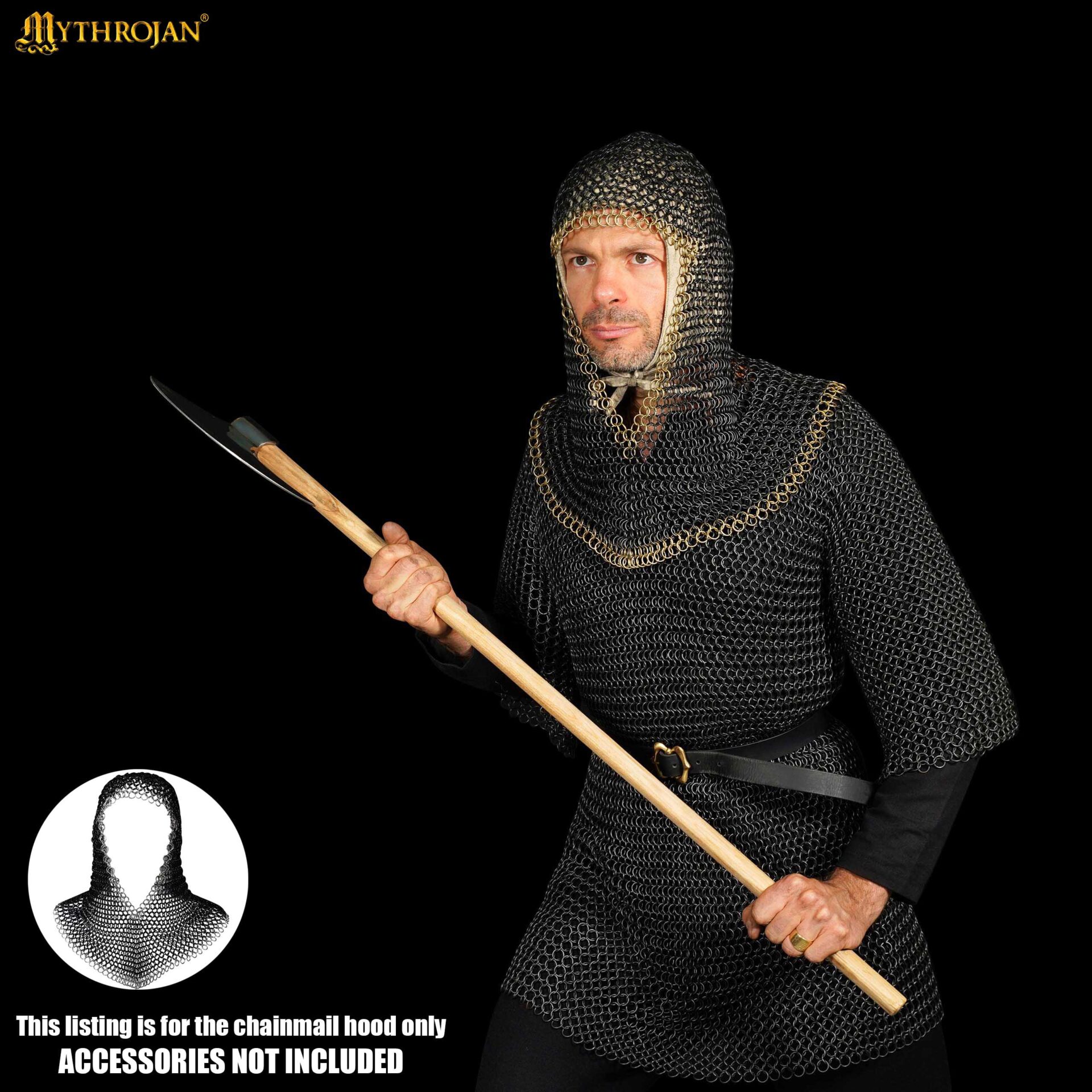 13th Century Chainmail Coif Mild Steel Butted with Brass Edge 10mm16g-300773 1 chainmail coif