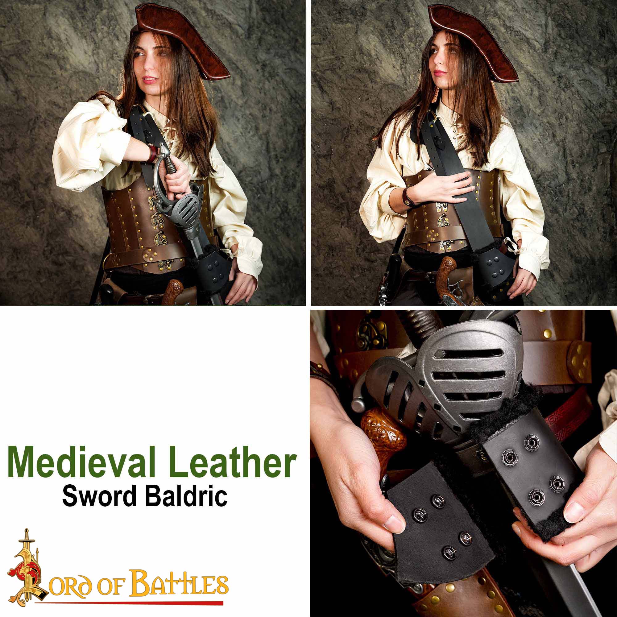 14th Century Leather Baldric with Brass Buckle-6401BK 6 Baldric Baldric