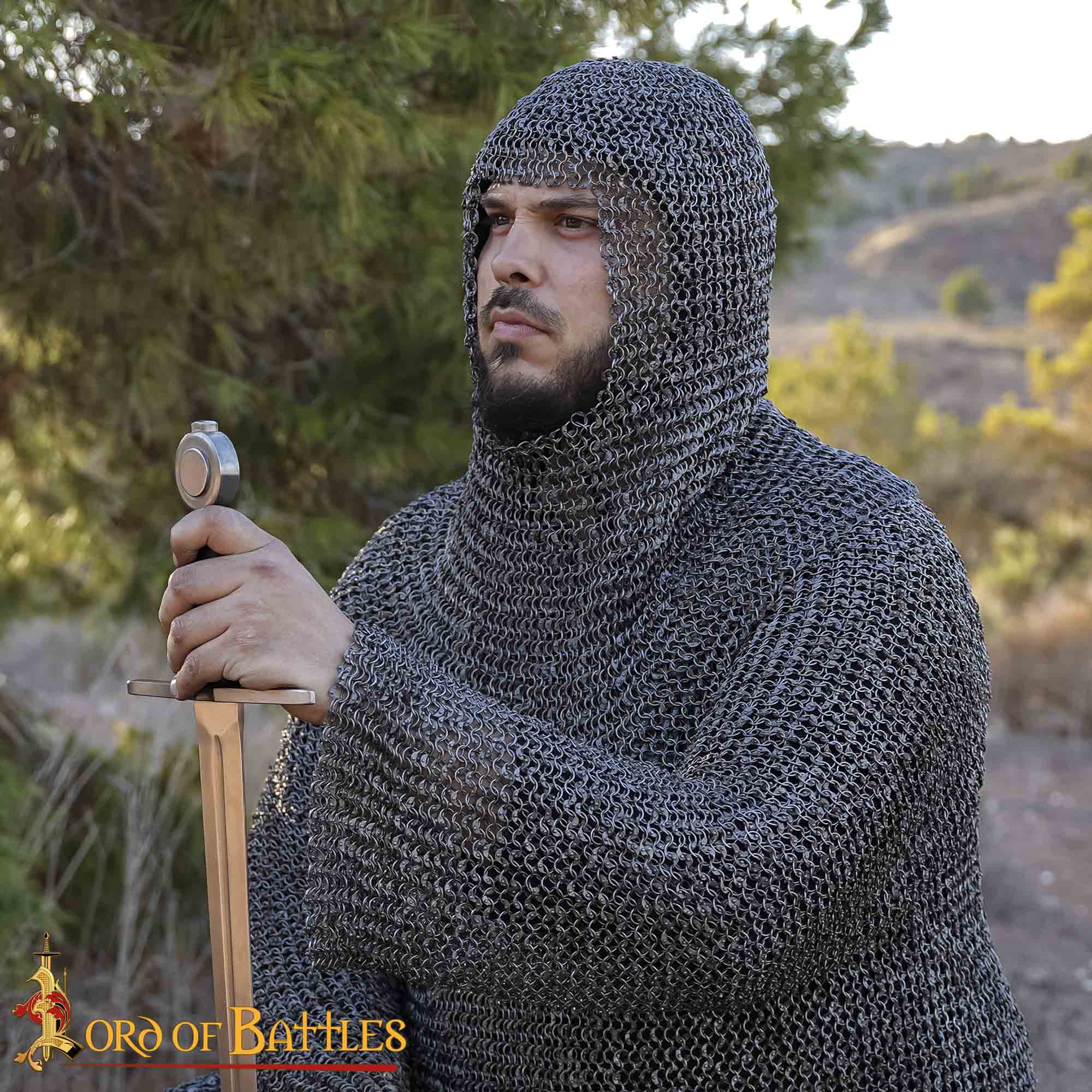 Coif Round Ring Round Riveted 8mm18g-355N 4 Chain Mail Coif