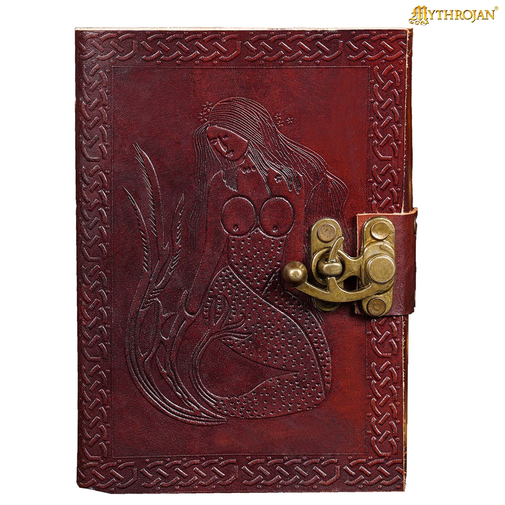 Medieval Leather Journal with lock and mermaid design