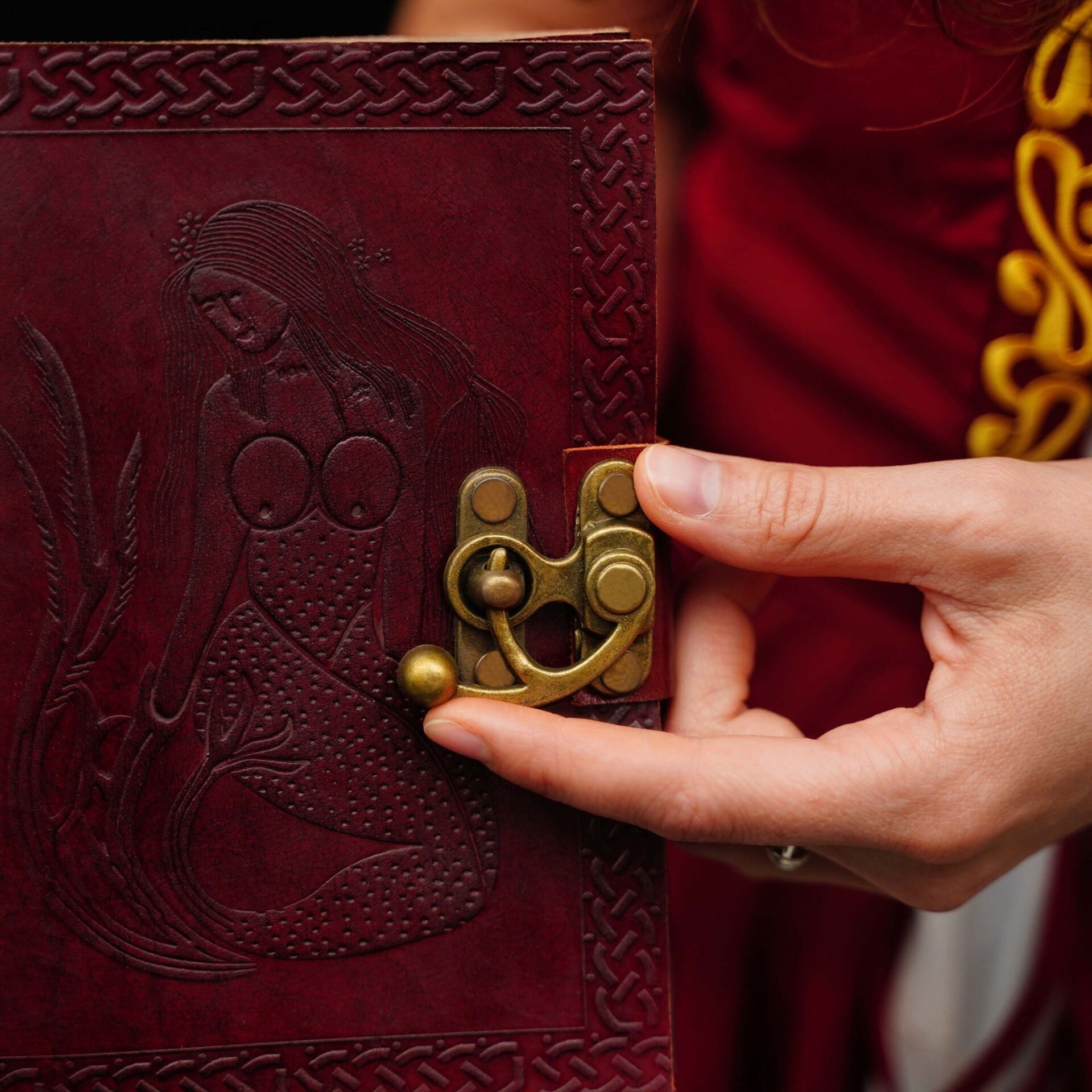 Medieval Leather Journal with lock and mermaid design