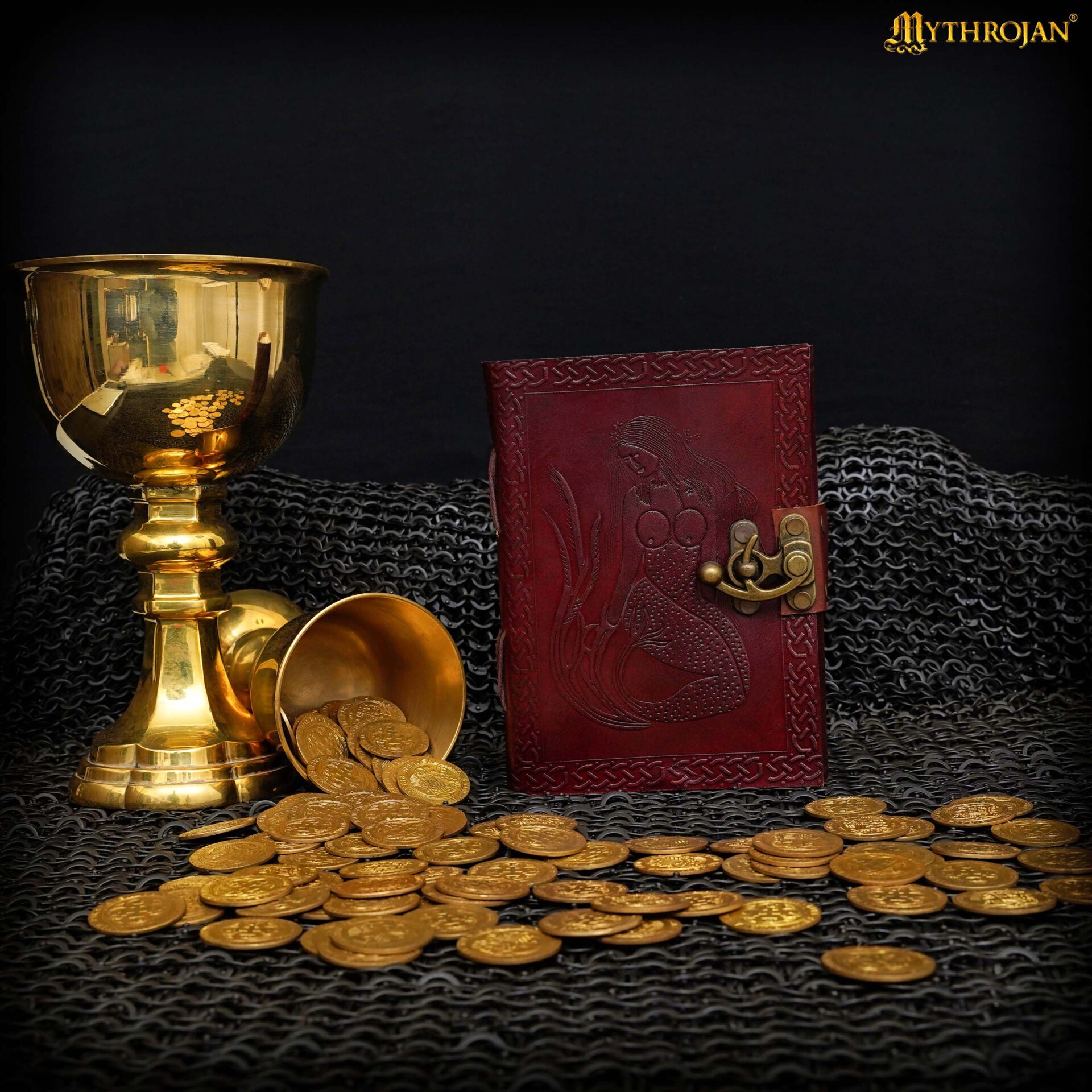 Medieval Leather Journal with lock and mermaid design