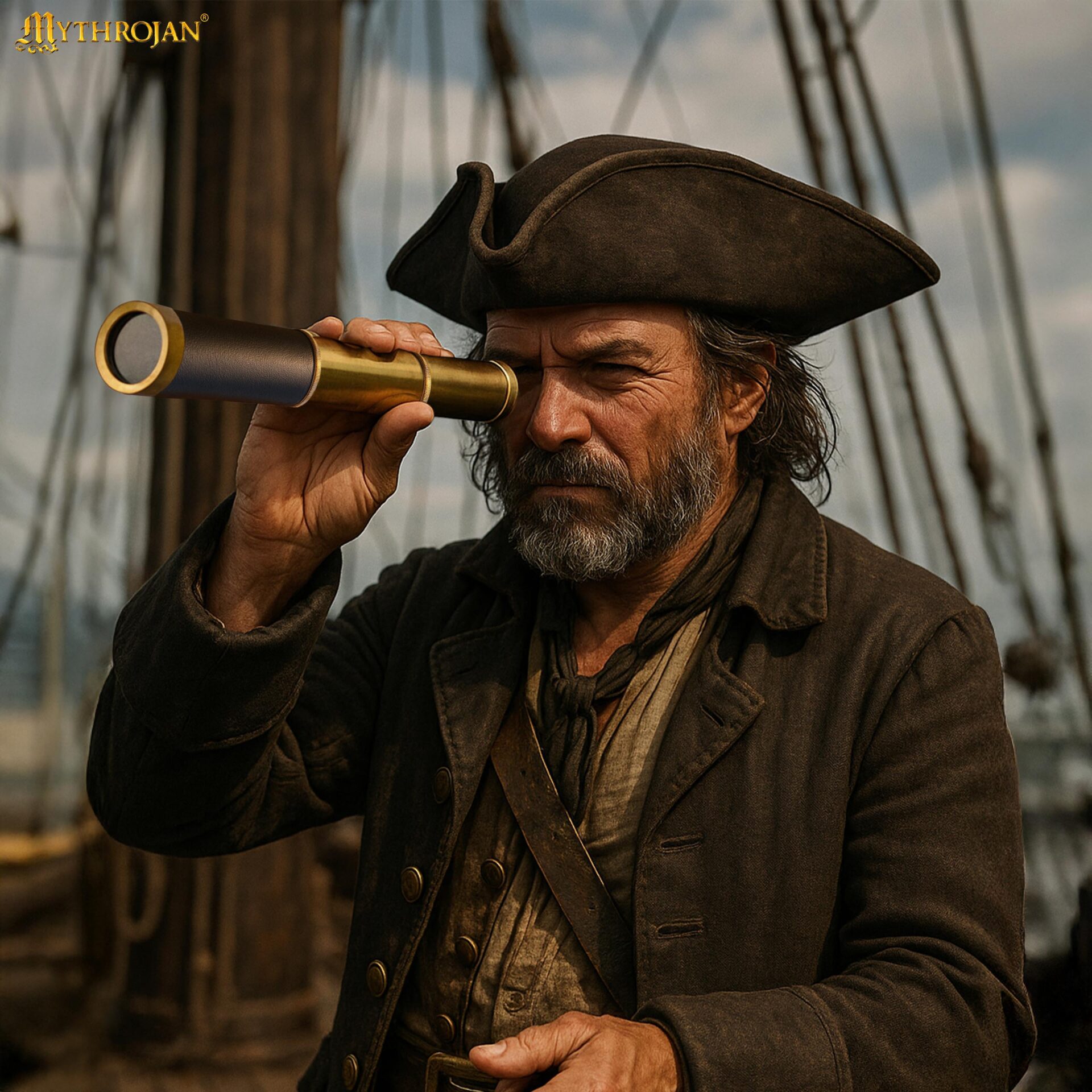 Pirate Brass Telescope with Wooden Box-300055-9 1 Brass Telescope