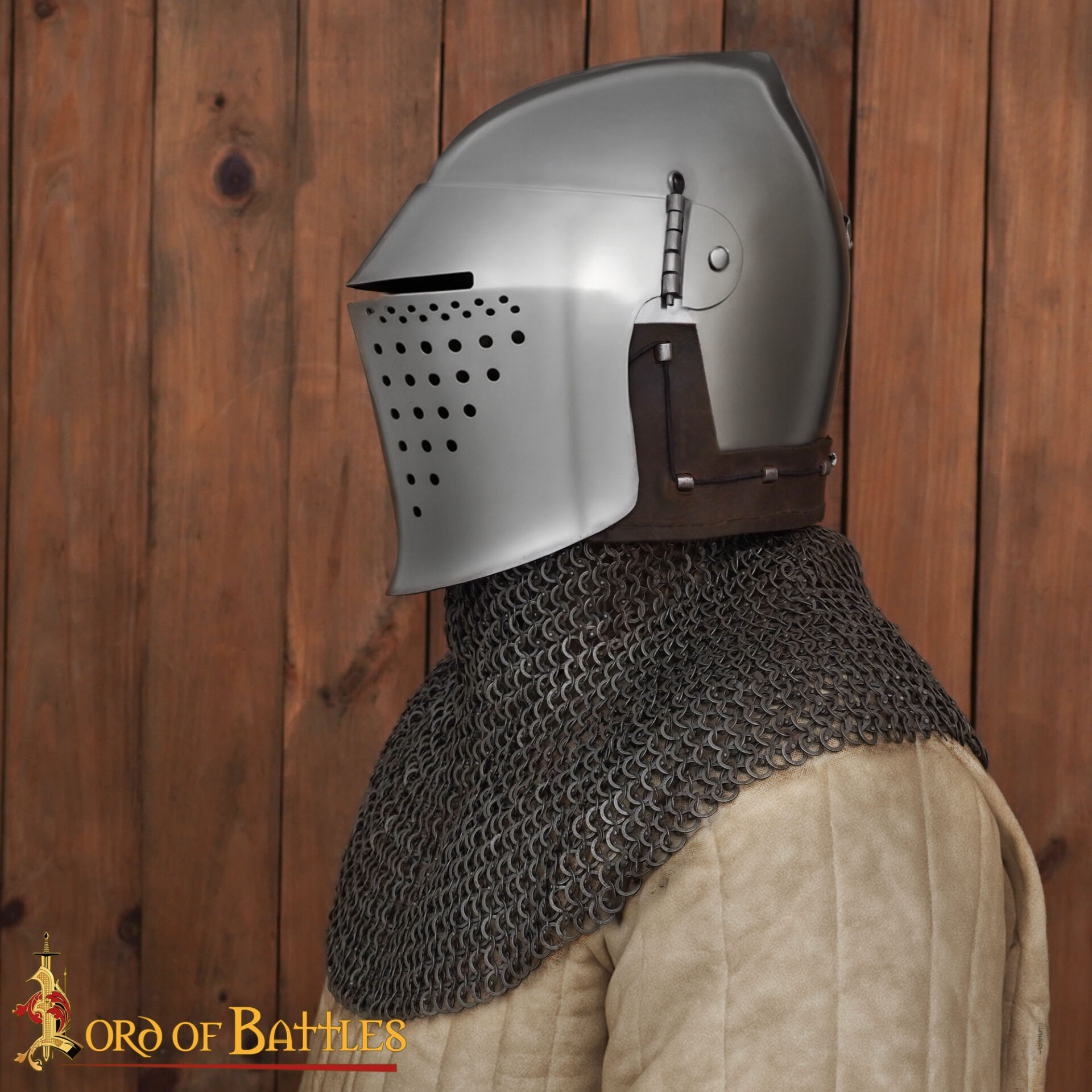 Riveted Chainmail Aventail with Leather Band 10mm Round Rings 16 G-401N 1 Chainmail Aventail