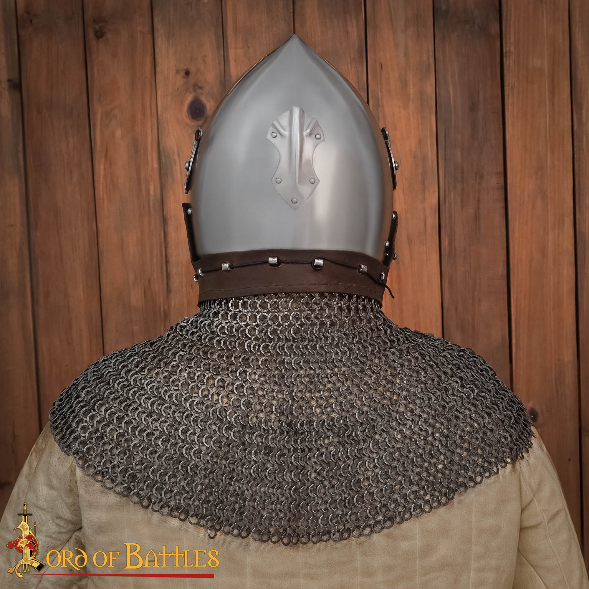 Riveted Chainmail Aventail with Leather Band 10mm Round Rings 16 G-401N 4 Chainmail Aventail