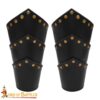 Handcrafted Leather Bracer with Brass Adornment-6104BK 3 Handcrafted Leather Bracer with Brass Adornment
