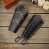 Handcrafted Leather Bracer with Brass Adornment-6104BK 5 Handcrafted Leather Bracer with Brass Adornment