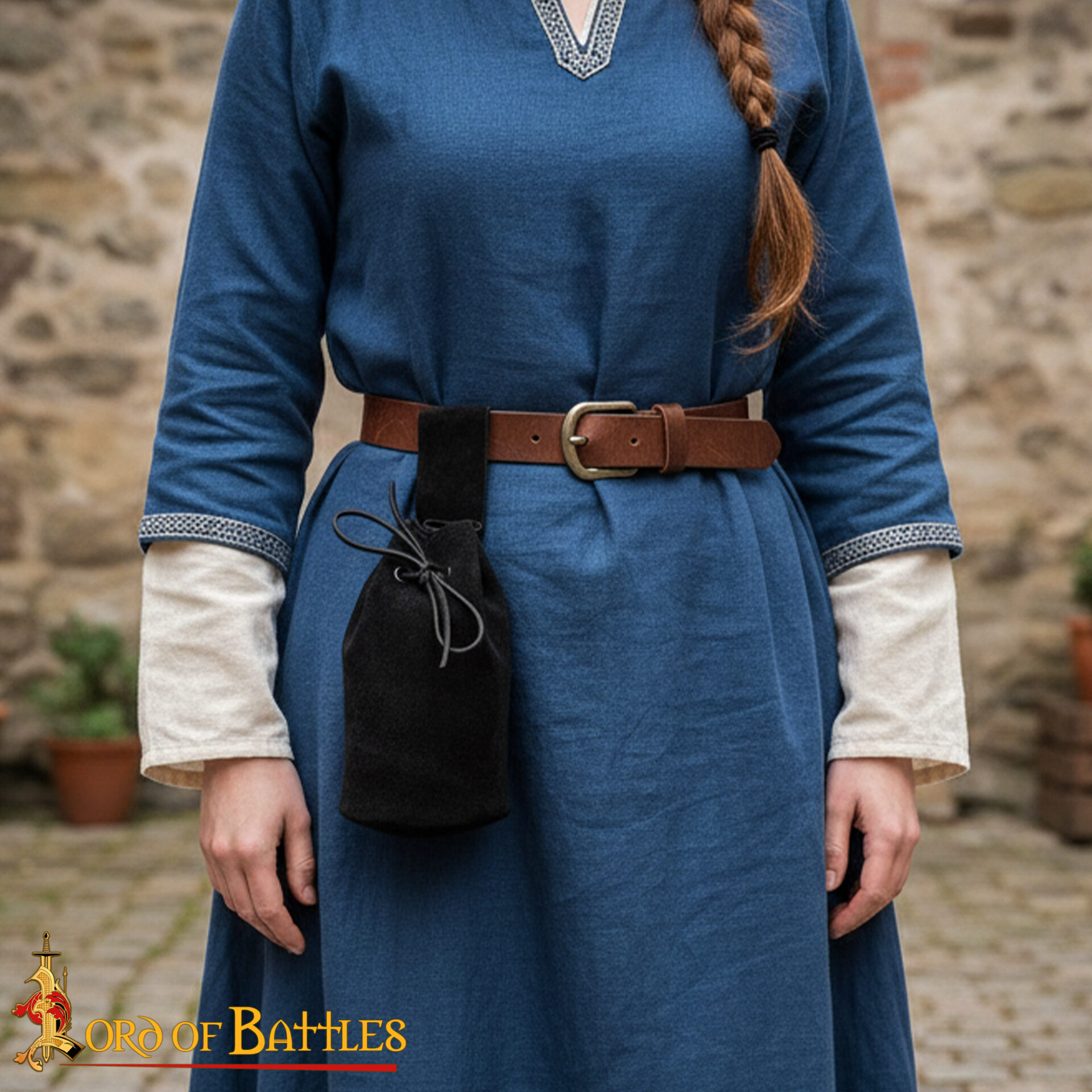 Medieval Drawstring Suede leather Belt Pouch-6727BK 1 Pouch