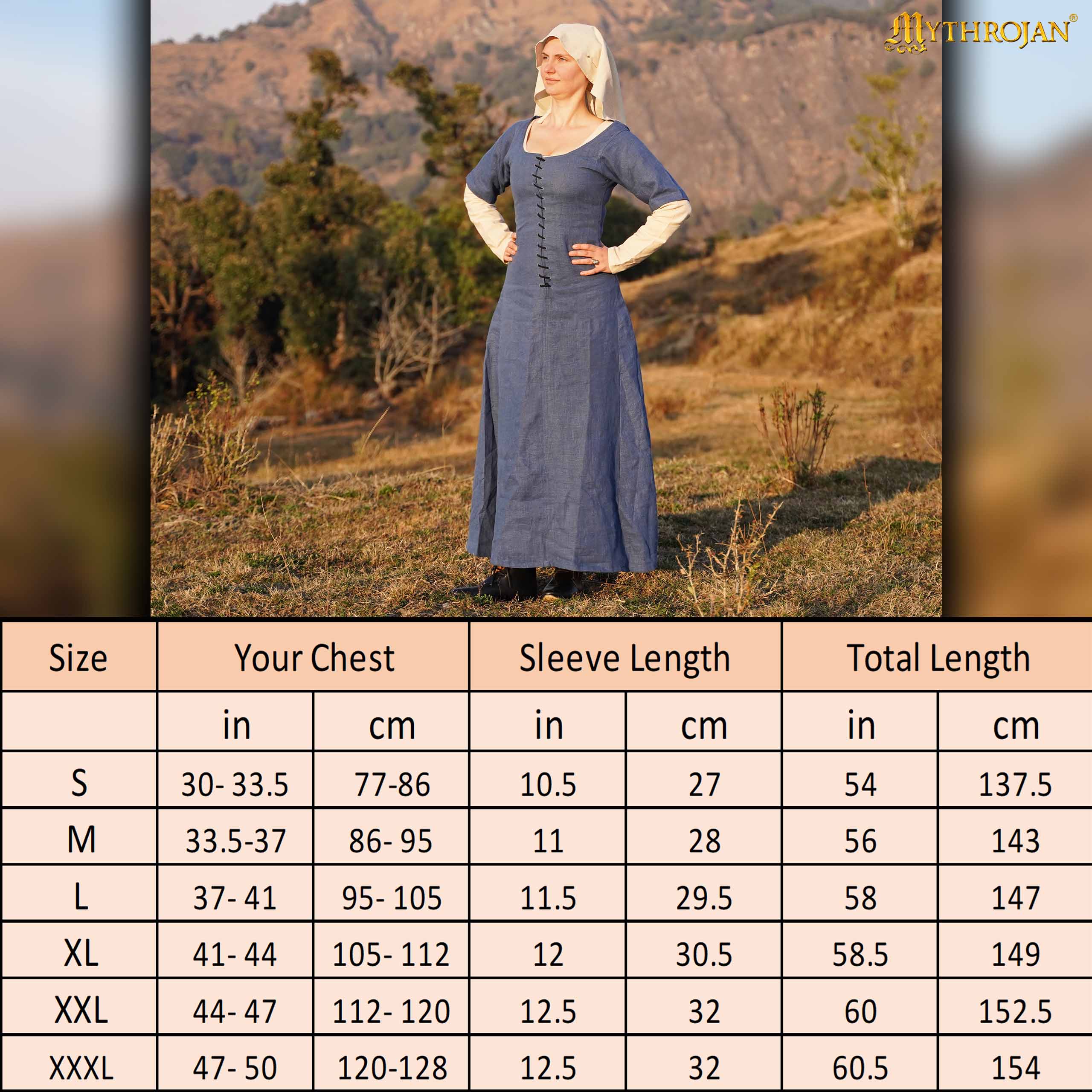 Medieval Lady Dress Half Sleeve Front Laced Gown - 301134LBL-M 2 Medieval Lady Dress