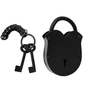 Rugged Medieval Iron Padlock with Chainmail Keychain and Paired Keys
