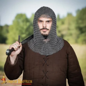 Medieval Chainmail Coif V-Face 16 Gauge Spring Steel 9 mm Butted Rings