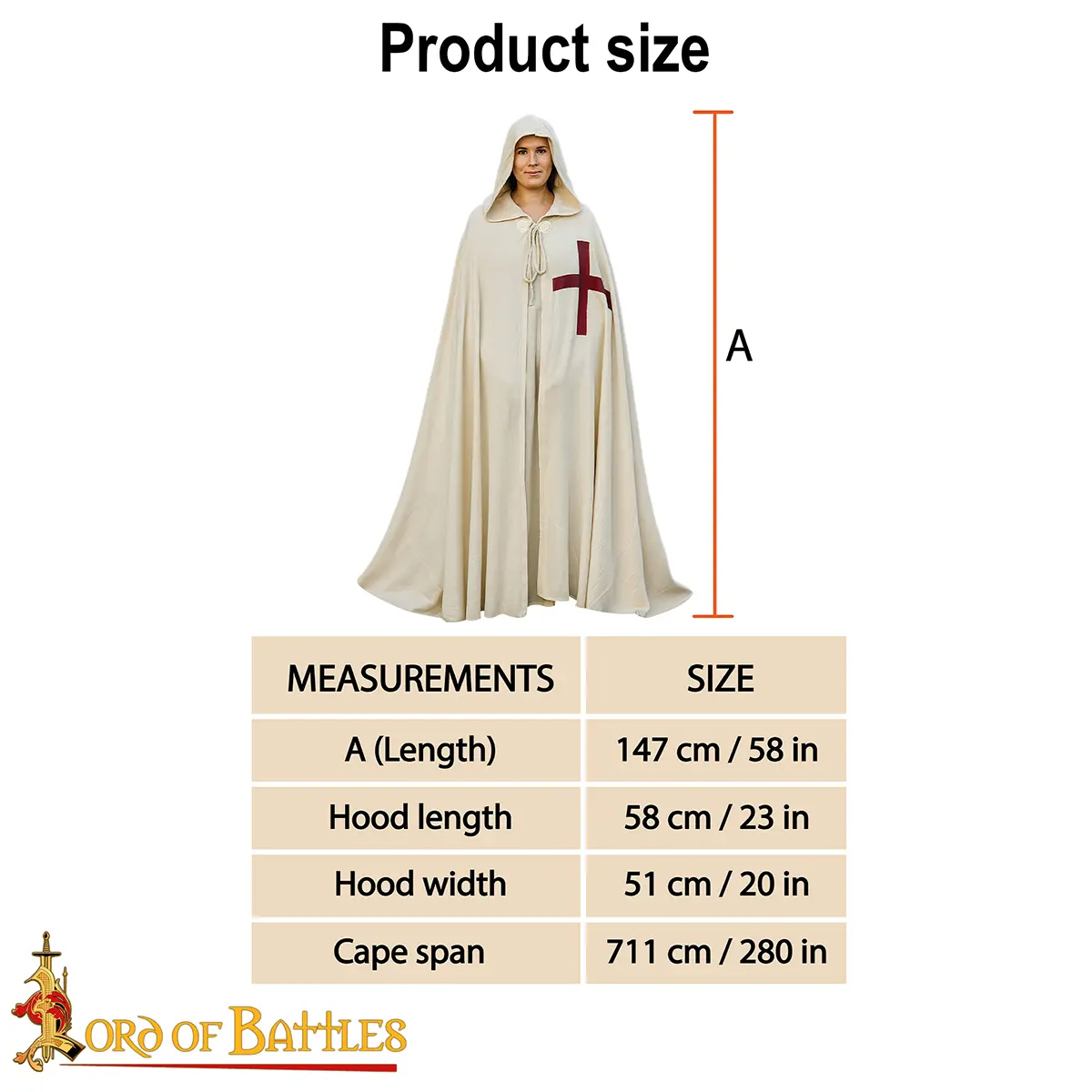 13th Century Teutonic Crusader Hooded Cape - Cotton Cloak with Cross 13th Century Teutonic Crusader Hooded Cape - Cotton Cloak with Cross - Image 9