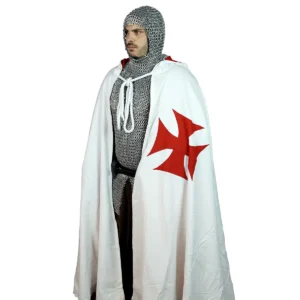 Medieval Crusader Hooded Cape Cotton Cloak with Red Cross & Hood , LARP, Stage, Costume