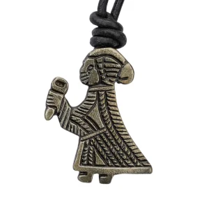 Viking Valkyrie Antique Steel Pendant with Leather Cord