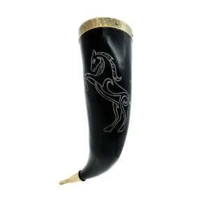 Medieval Drinking Horn 300-350 ML with Pure Solid Brass Fittings Genuine Ox Horn