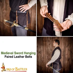 Medieval Leather Sword Hanger – Adjustable Double Strap Belt Suspension for LARP, & Stage