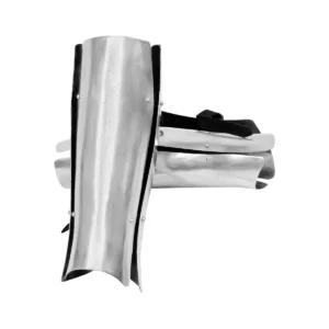 Medieval Three-Plate Steel Greaves – 16 Gauge Polished Leg Armor with Leather Straps