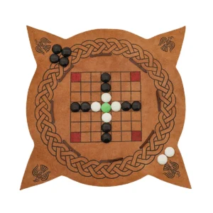 Viking Hnefatafl Leather Board Game, Portable Norse Strategy Game with Glass Pebbles