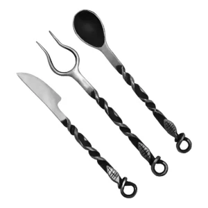 Hand Forged Rustic Cutlery Set – Durable Iron Spoons, Forks, and Knives for Camping & Outdoor Dining