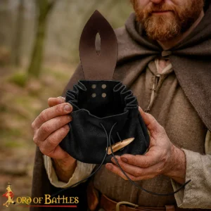 Medieval Handcrafted Leather Belt Pouch with Horn Toggle