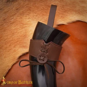 Medieval Drinking Horn with Leather Holder - Viking Ox Horn Cup