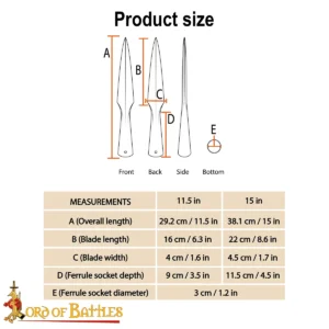 Medieval Spear Head Hand-Forged 14 Gauge Carbon Steel Leaf-Shaped Spear Tip