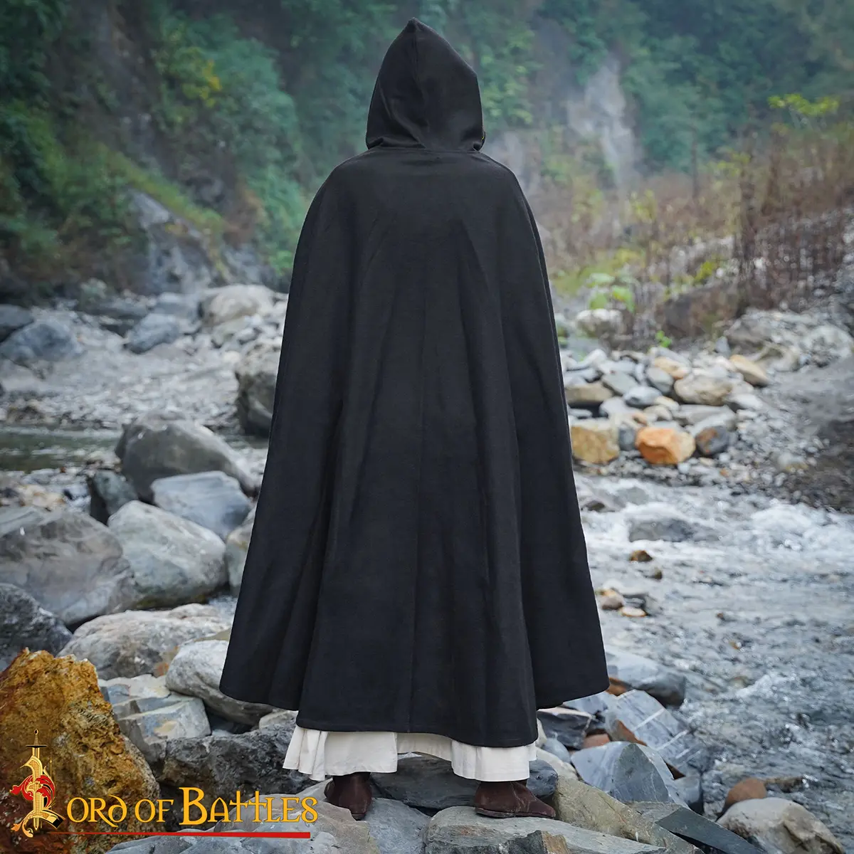 Medieval Wool Cloak with Hood- Wool, Gold Embroidered Trim Medieval Wool Cloak with Hood- Wool, Gold Embroidered Trim - Image 6