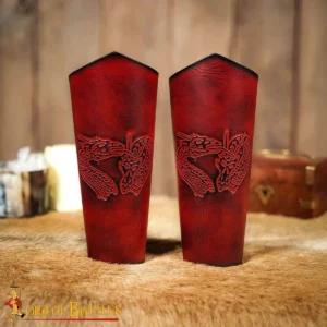 Genuine Leather Bracers with Embossed Fantasy Dragon Design