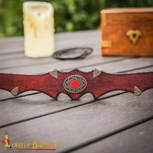 Medieval Leather Headband with Brass Accents and Red Cabochon