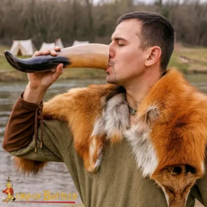 Viking Drinking Horn with Leather Holder – Ox Horn & Celtic Belt Frog