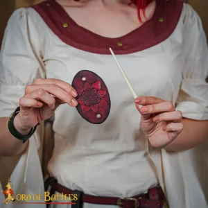 Genuine Leather Hair Brooch with Celtic Engraving & Bone Pin – Elegant Medieval-Inspired Hair Accessory