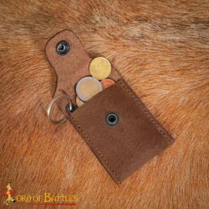 Medieval Genuine Leather Coin Pouch with Keyring – Compact 2mm Thick Vintage-Style Purse for Coins & Small Valuables