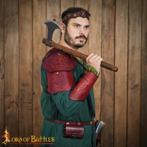 Warrior of the Realm Genuine Leather Bracers with Viking Valknut Symbol