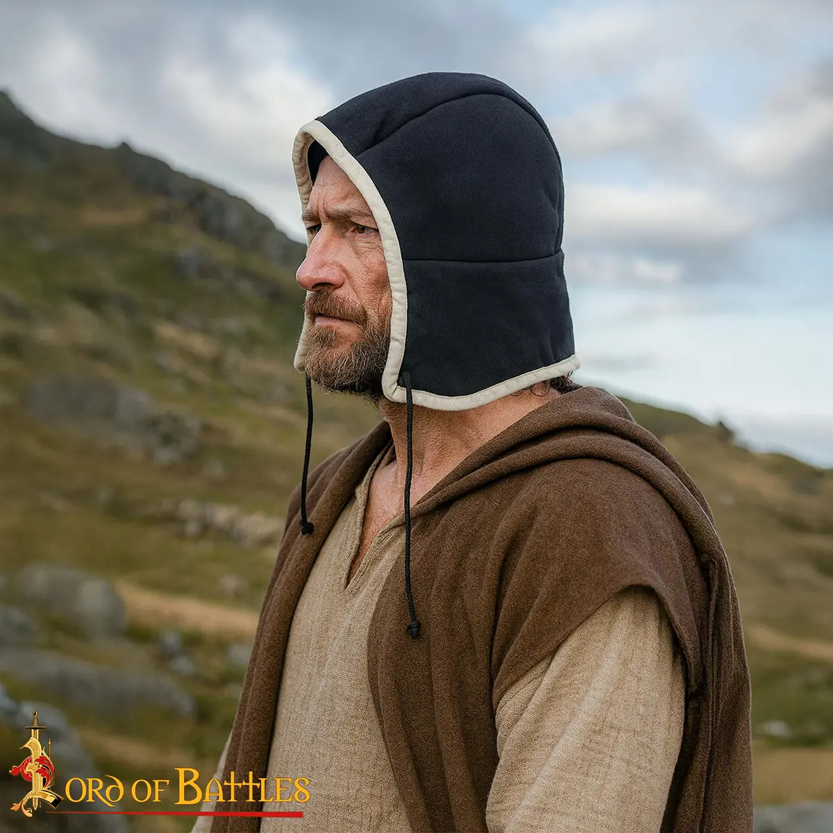 Medieval Padded Arming Hood | 2 Layer Quilted Cotton Helmet Liner for LARP & HEMA Medieval Padded Arming Hood | 2 Layer Quilted Cotton Helmet Liner for LARP & HEMA - Image 2