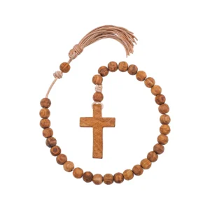 15th Century Medieval Wooden Rosary with Cross, Genuine Leather Cord