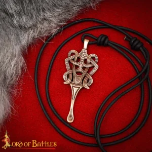 Solid Bronze Ear Scoop Pendant with Celtic Knotwork – Lost Wax Cast with Leather Cord