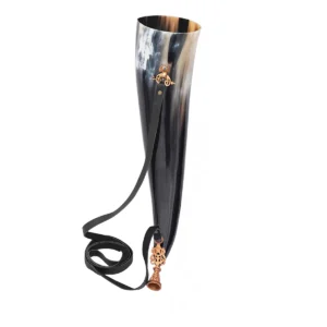 Viking Genuine Blowing Horn / Gjallarhorn with Intricate Lost-wax Cast Bronze Mouthpiece