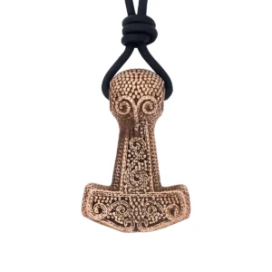 Viking Bronze Mjölnir Lost Wax Cast Pendant, Leather Cord