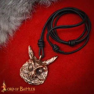 Ancient Bronze Owl Pendant -Lost-Wax Cast Amulet with Leather Cord