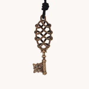 Viking Bronze Key Pendant Necklace – Lost-Wax Cast with Adjustable Leather Cord