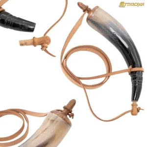 Viking Horn Powder Flask with Leather Strap