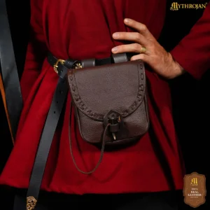 Handcrafted Medieval Leather Belt Bag with Horn Toggle Closure
