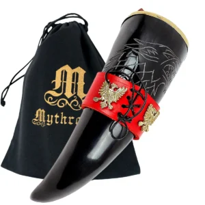 Mythrojan THE KING OF THE NORTH 300 ML Drinking Horn with RED Leather holder