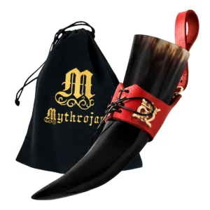 Mythrojan THE ELEGANT LADY 250 ML Viking Drinking Horn with Red Leather holder