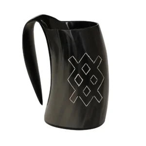 Viking Horn Mug Celtic Design with Leather Strap for Beer, Ale & Feasts